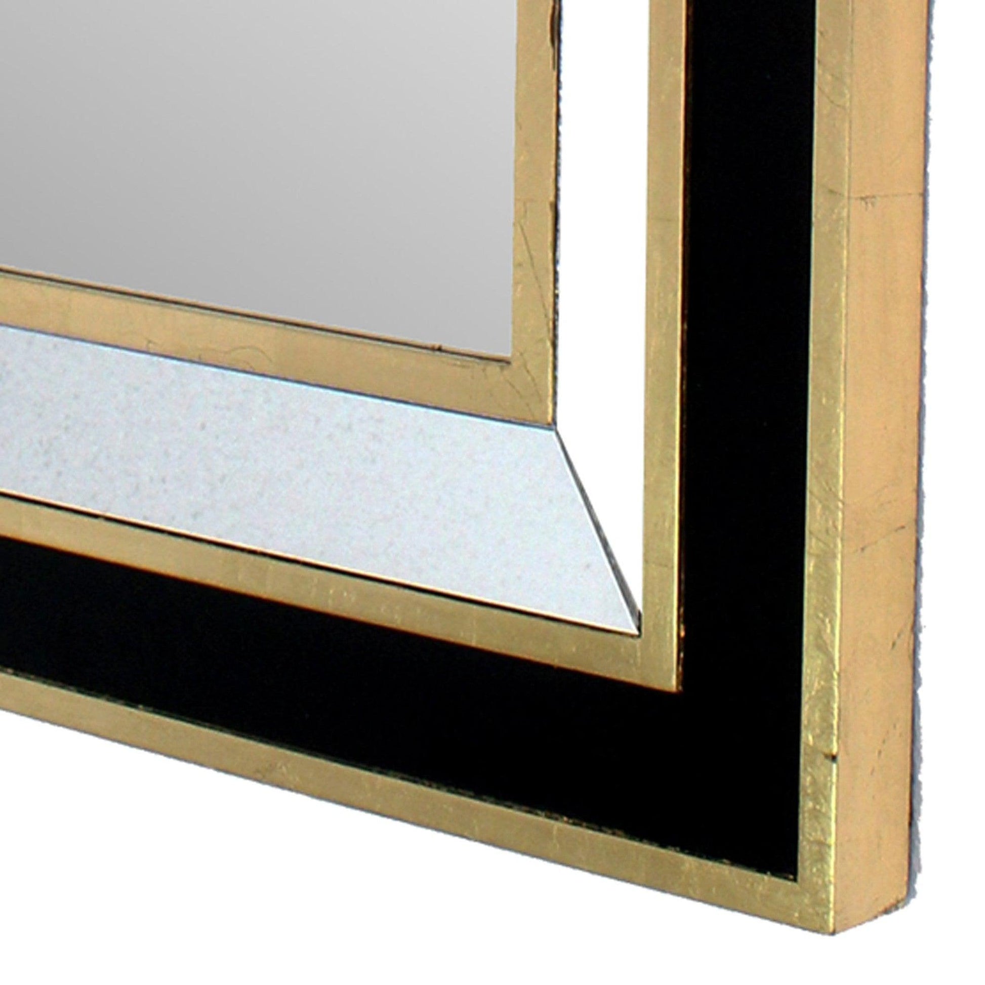 Benzara Black and Gold Rectangular Wooden Dressing Mirror With Beveled Edges