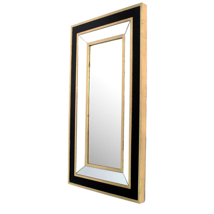 Benzara Black and Gold Rectangular Wooden Dressing Mirror With Beveled Edges
