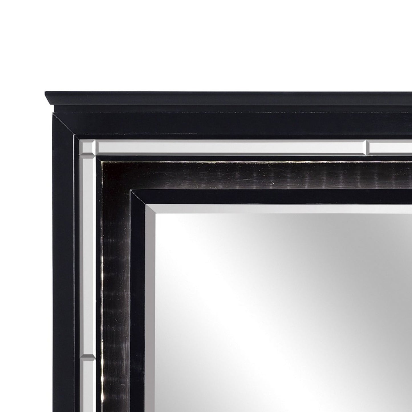 Benzara Black and Silver Contemporary Style Beveled Edge Mirror With LED Light