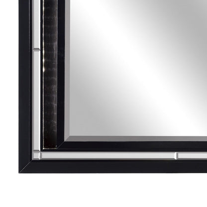 Benzara Black and Silver Contemporary Style Beveled Edge Mirror With LED Light