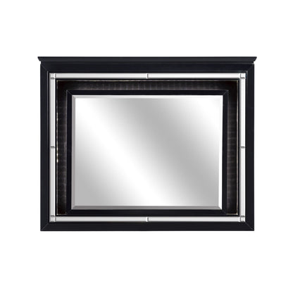 Benzara Black and Silver Contemporary Style Beveled Edge Mirror With LED Light