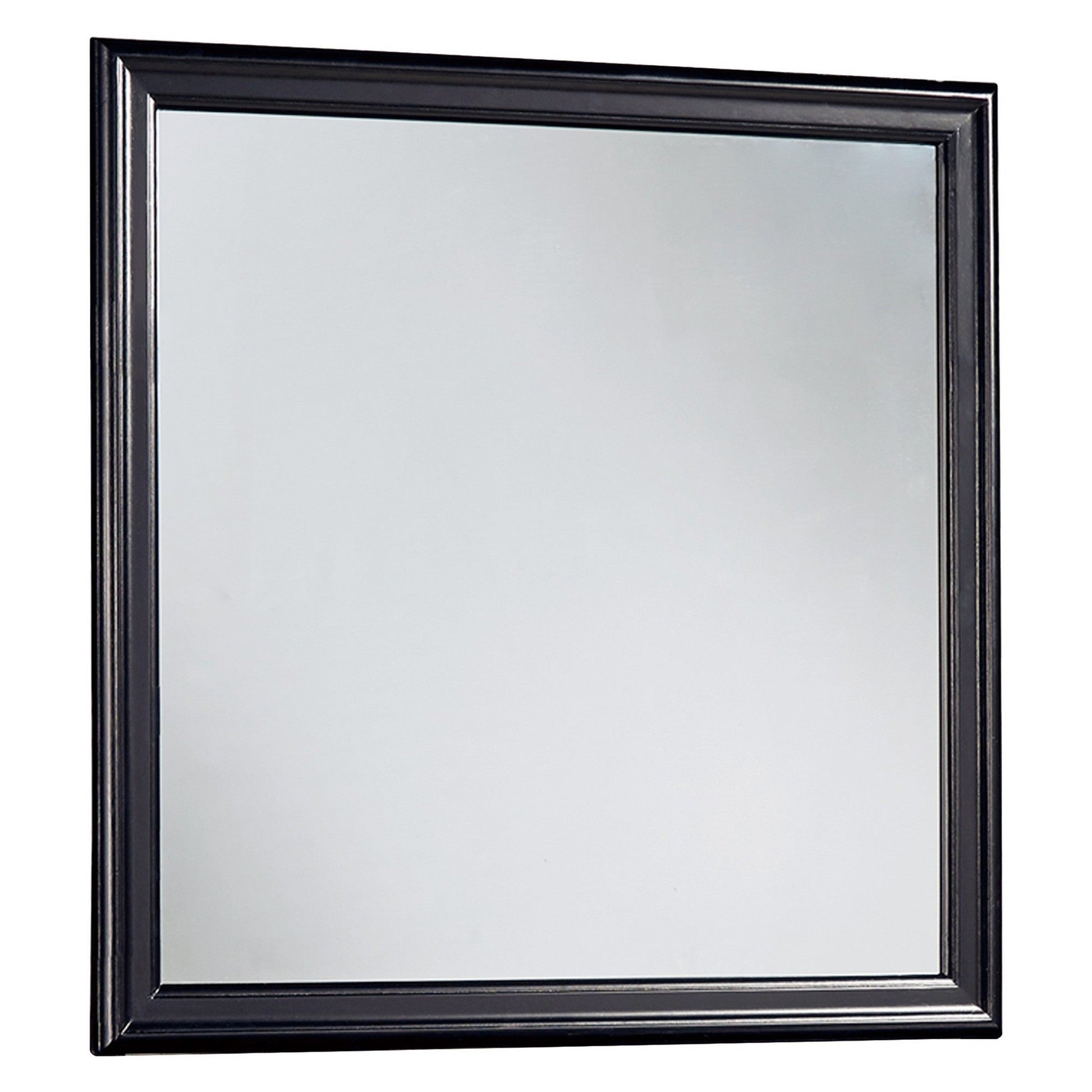 Benzara Black and Silver Wooden Frame Mirror With Mounting Hardware