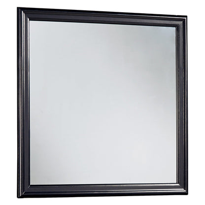 Benzara Black and Silver Wooden Frame Mirror With Mounting Hardware