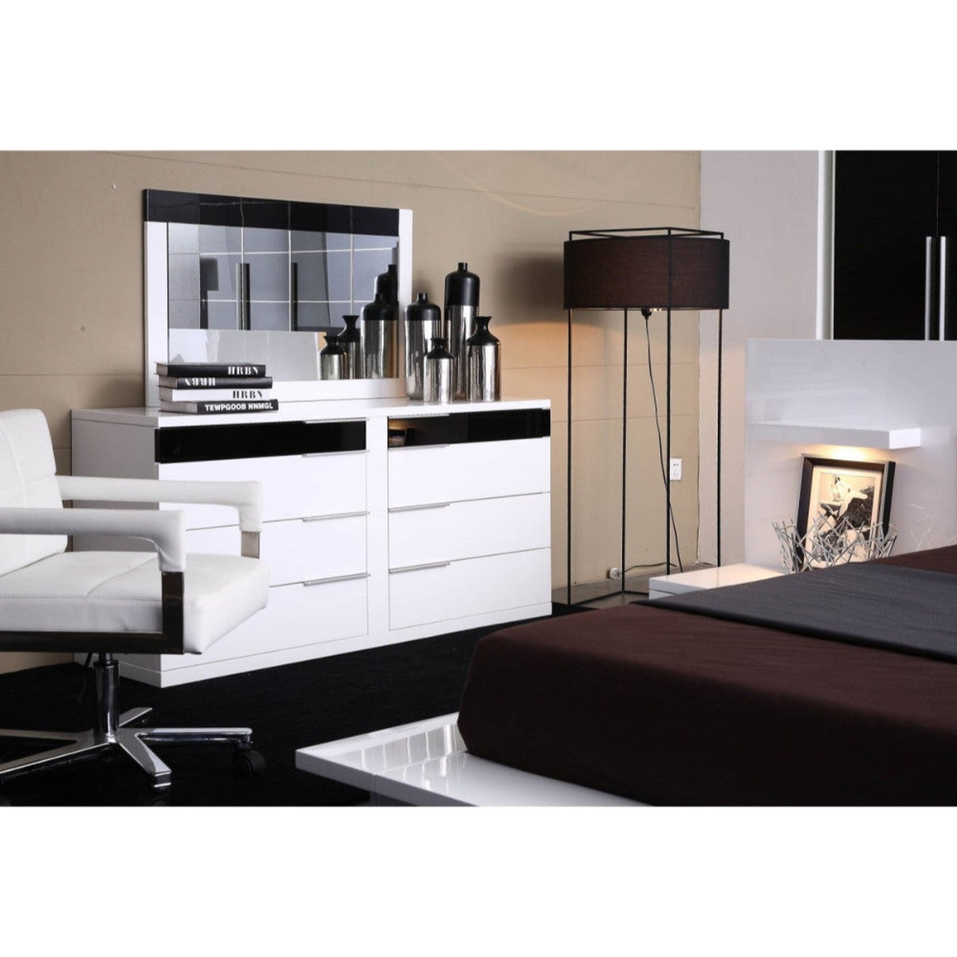 Benzara Black and White Rectangular Modern Style Wooden Frame Mirror