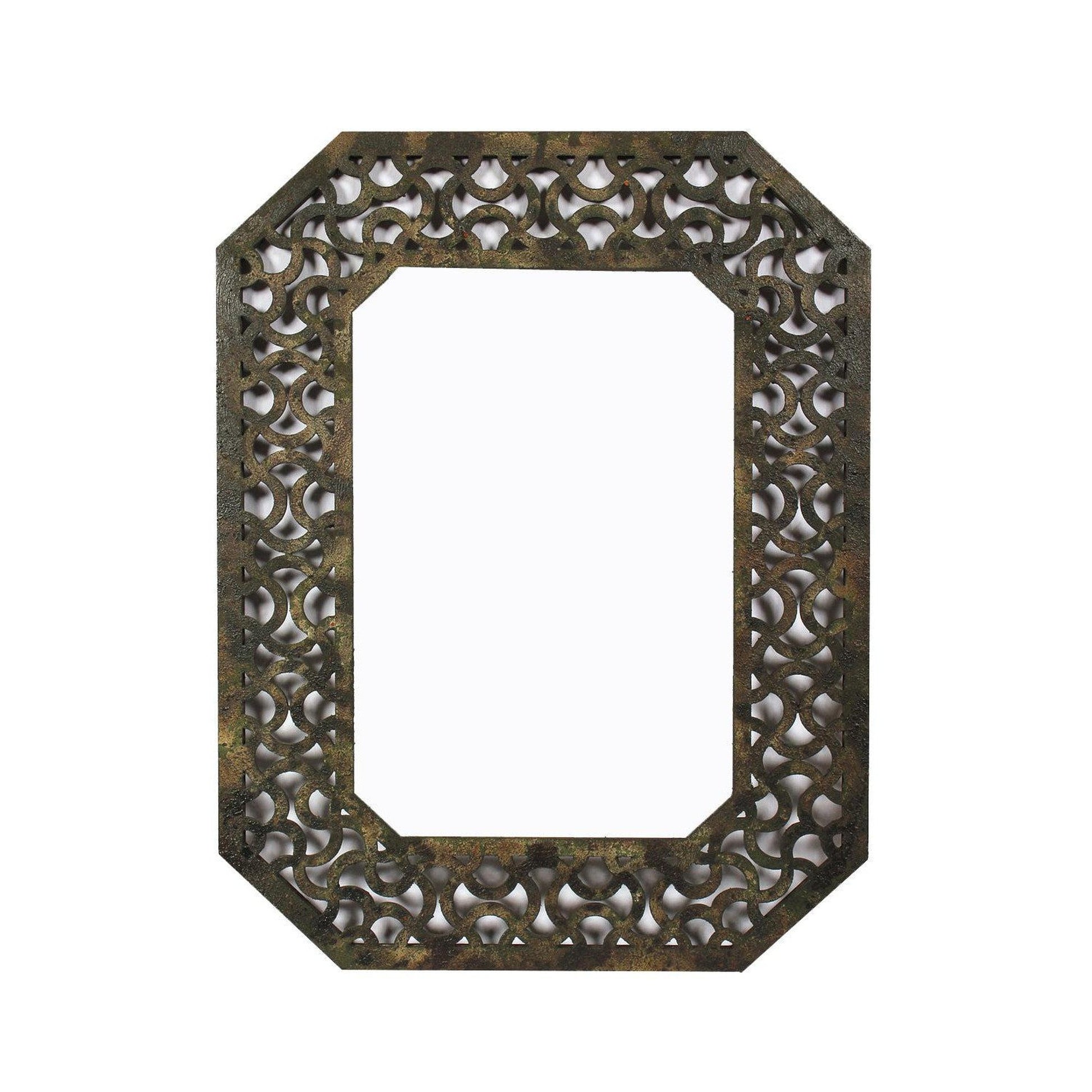 Benzara Bronze Octagonal Wooden Mirror With Distressed Finish and Bezel Pattern