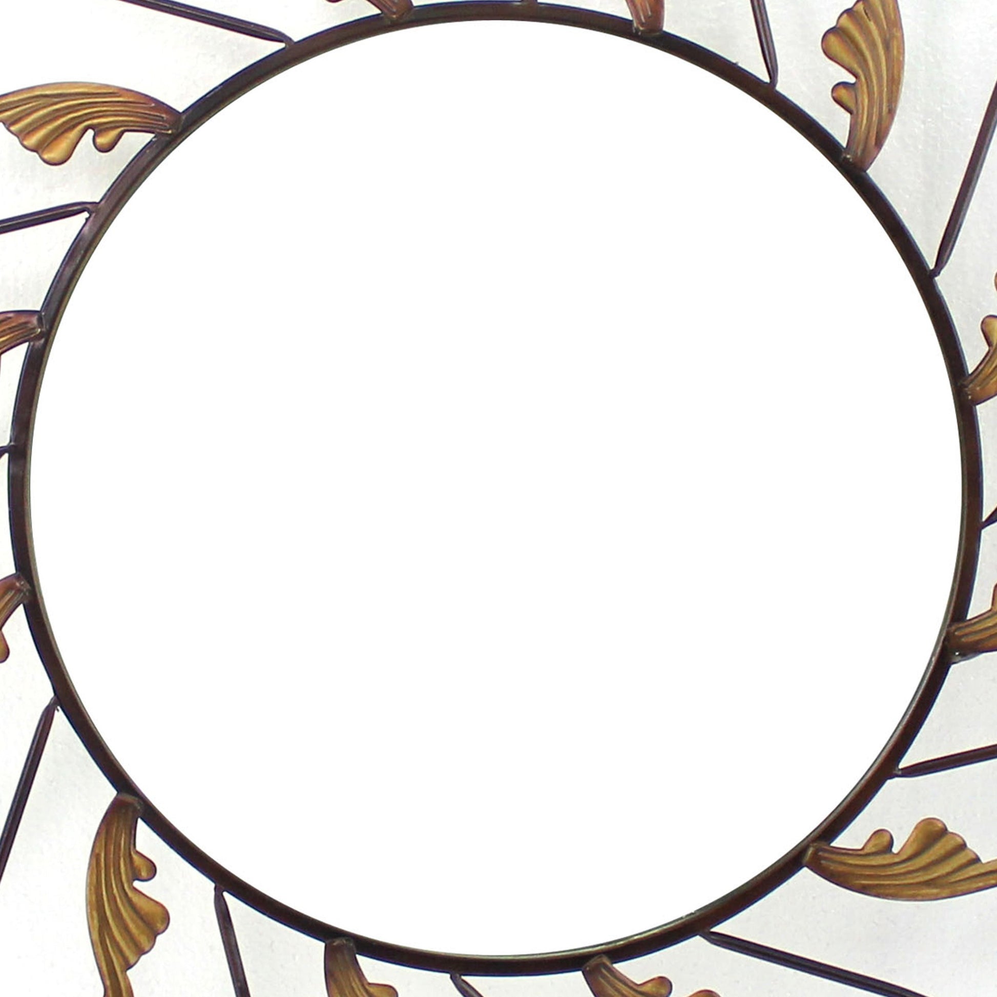 Benzara Bronze and Gold Round Metal Wall Mirror With Scroll Details