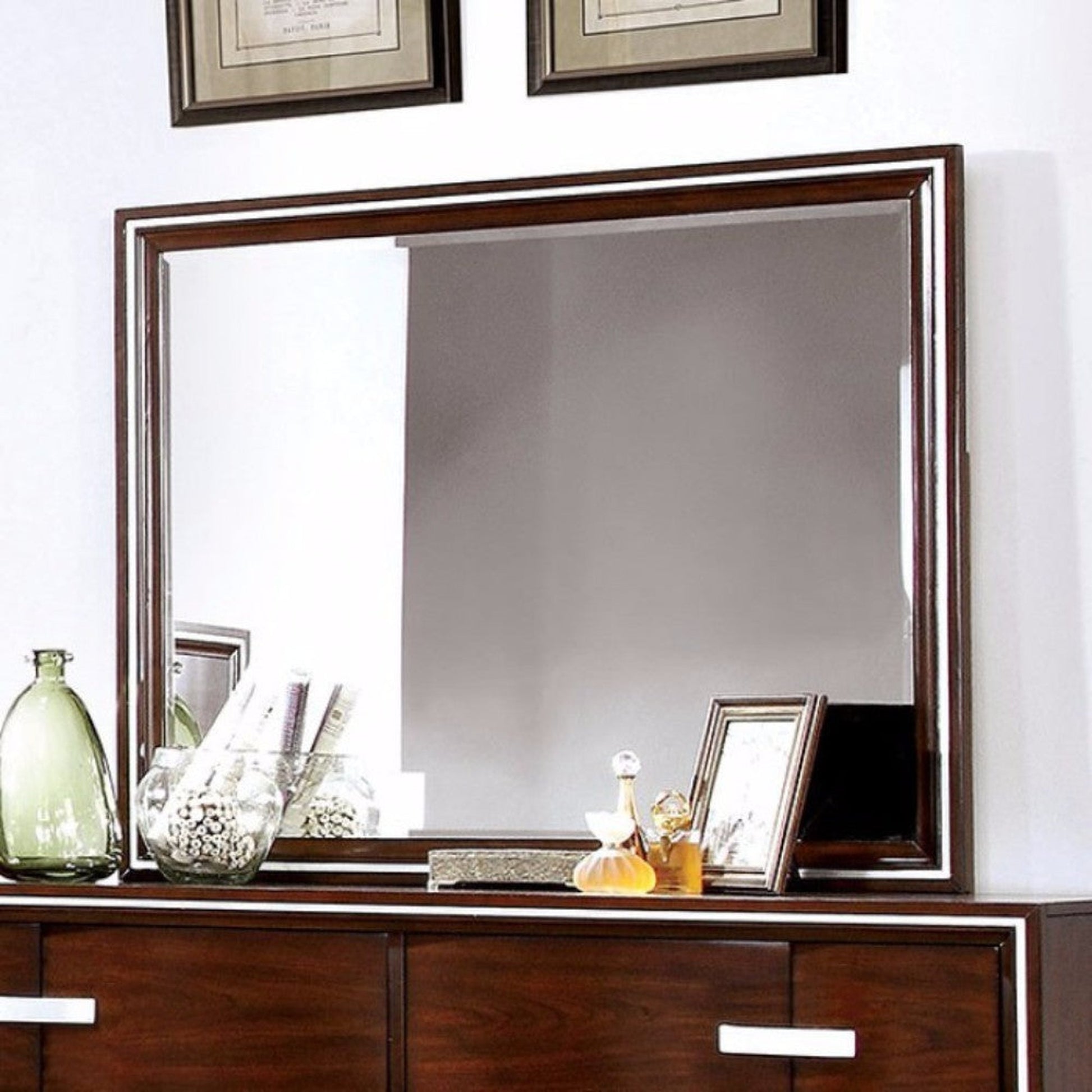 Benzara Brown Cherry Wooden Framed Beveled Mirror