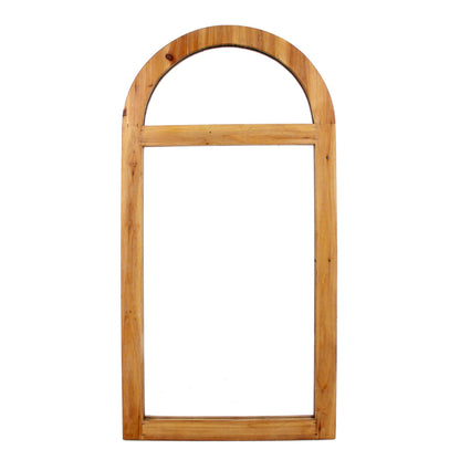 Benzara Brown Farmhouse Style Rectangular Wooden Wall Mirror With Arched Top