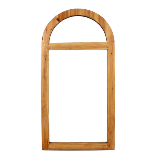 Benzara Brown Farmhouse Style Rectangular Wooden Wall Mirror With Arched Top