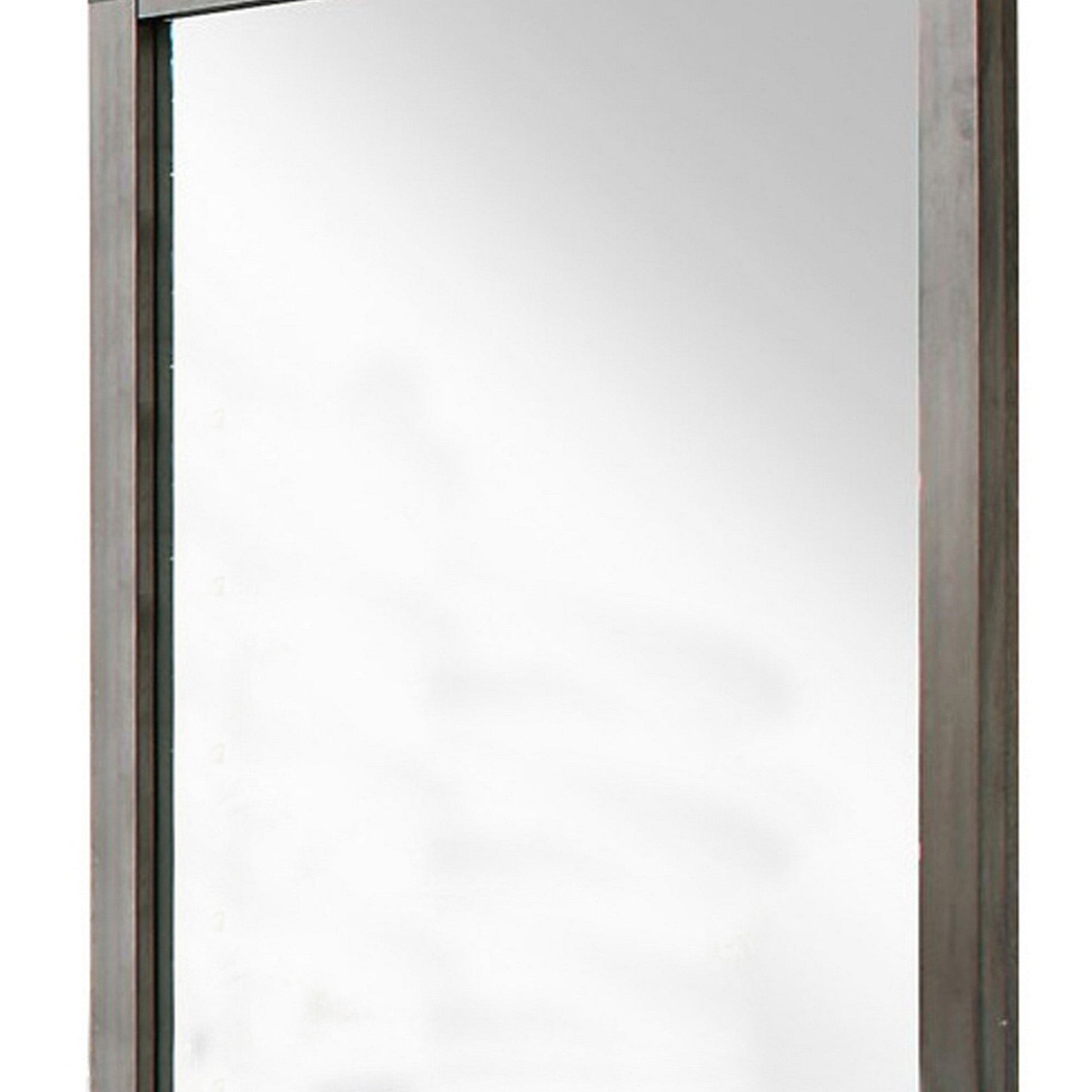 Benzara Brown Industrial Style Wooden Frame Mirror With Metal Brackets and Rivets