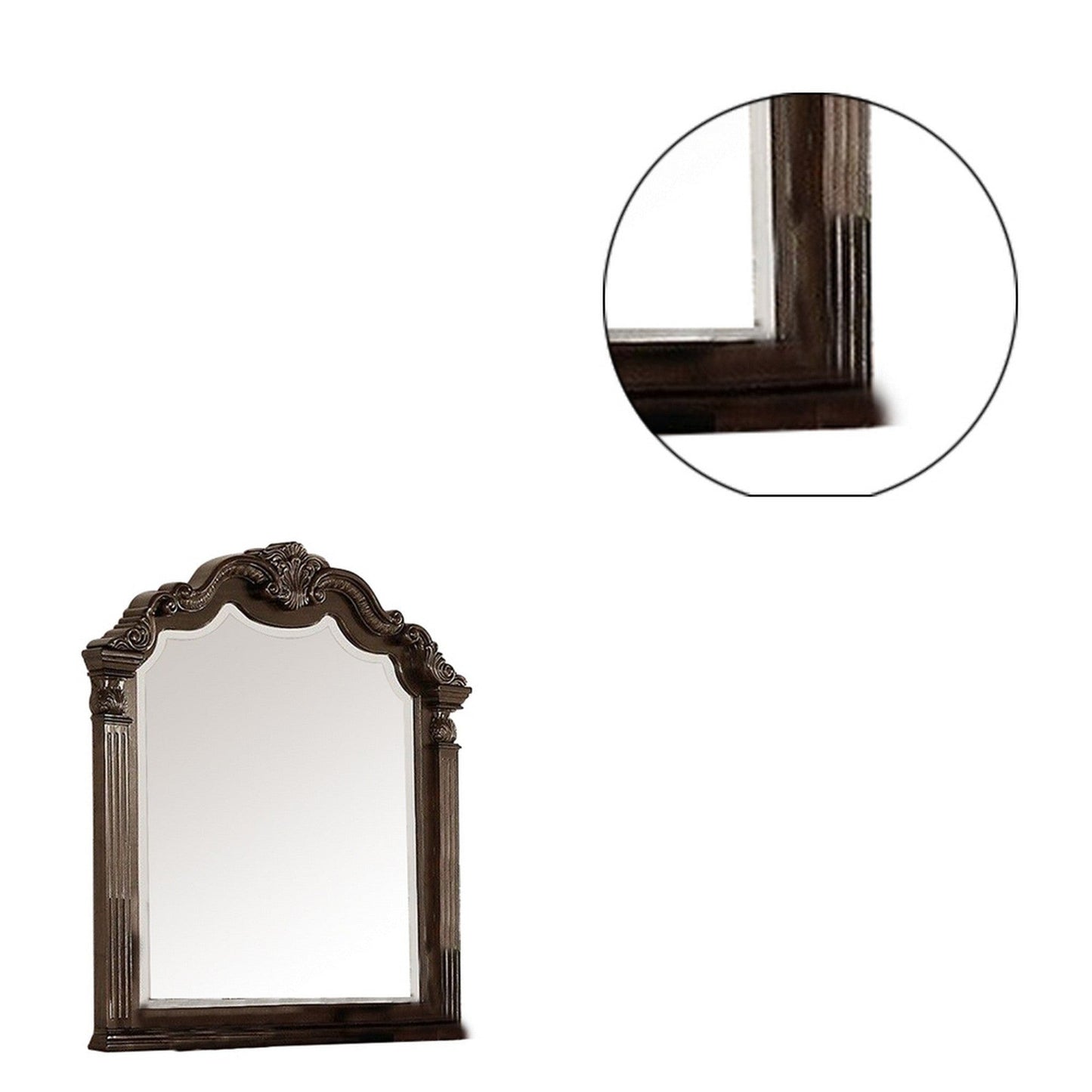 Benzara Brown Modern Mirror With Crown Top Frame and Molded Details