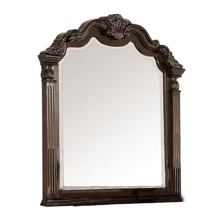 Benzara Brown Modern Mirror With Crown Top Frame and Molded Details