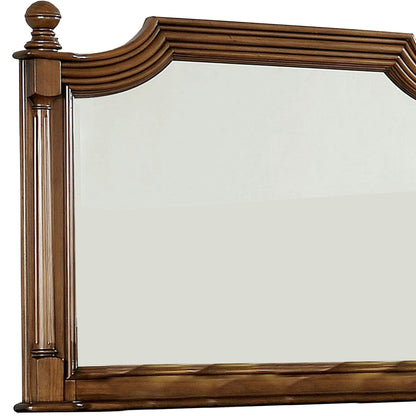 Benzara Brown Molded Scooped Wooden Wall Mirror With Fluted Post