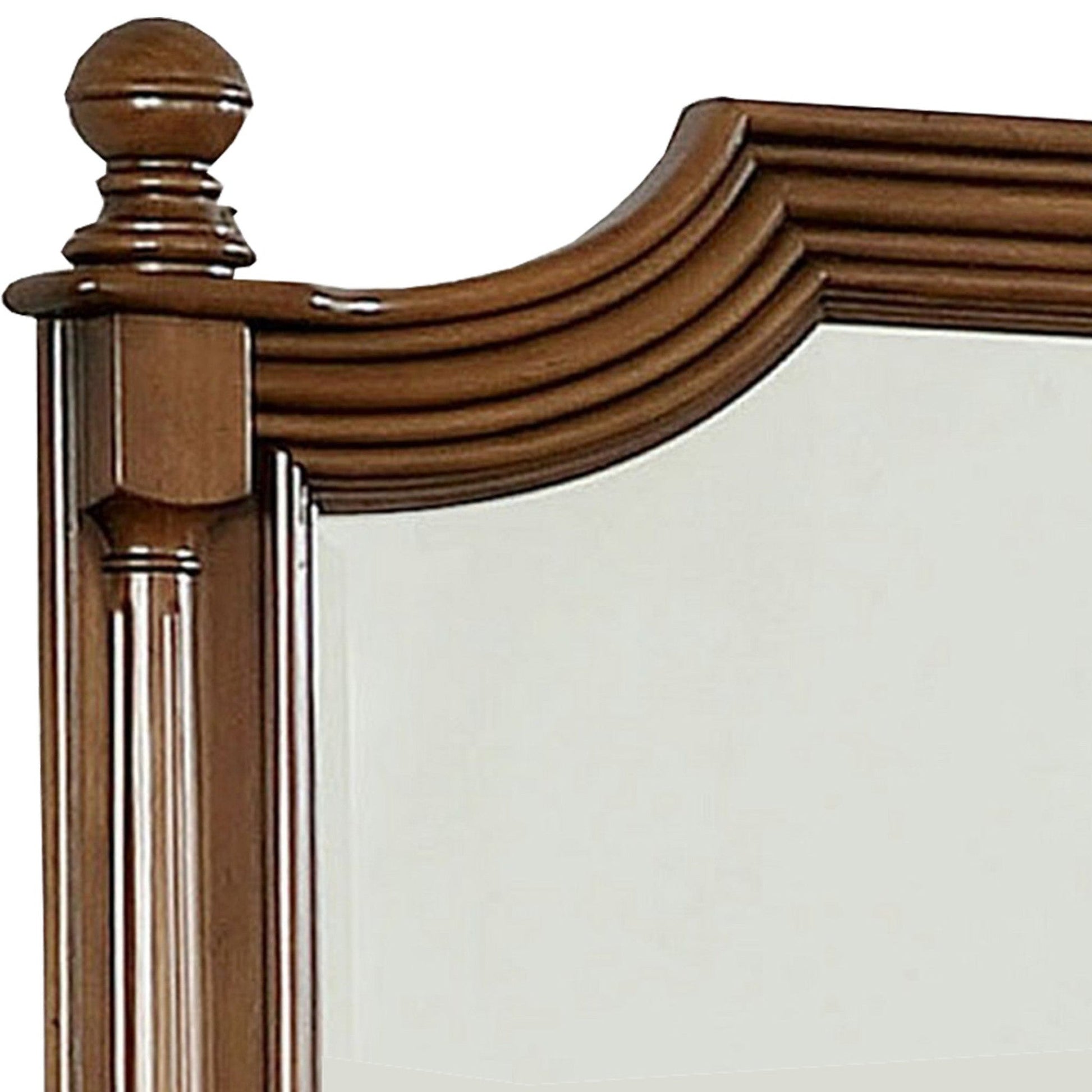 Benzara Brown Molded Scooped Wooden Wall Mirror With Fluted Post