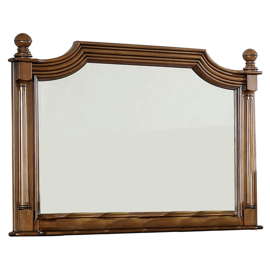 Benzara Brown Molded Scooped Wooden Wall Mirror With Fluted Post