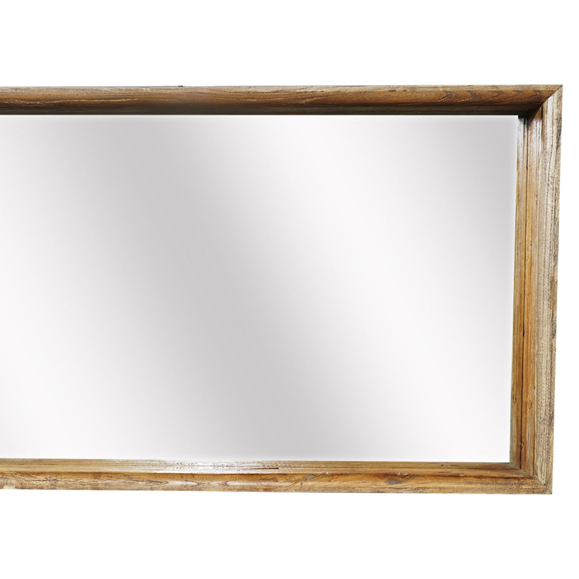 Benzara Brown Rectangular Rustic Style Wooden Wall Mirror