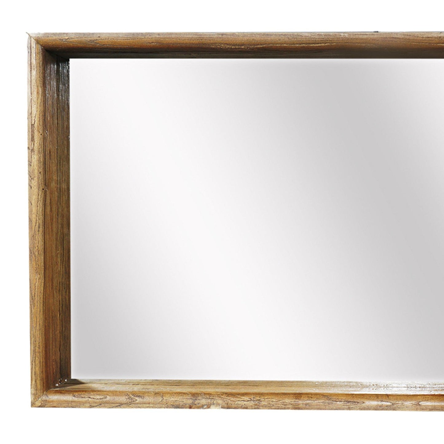 Benzara Brown Rectangular Rustic Style Wooden Wall Mirror