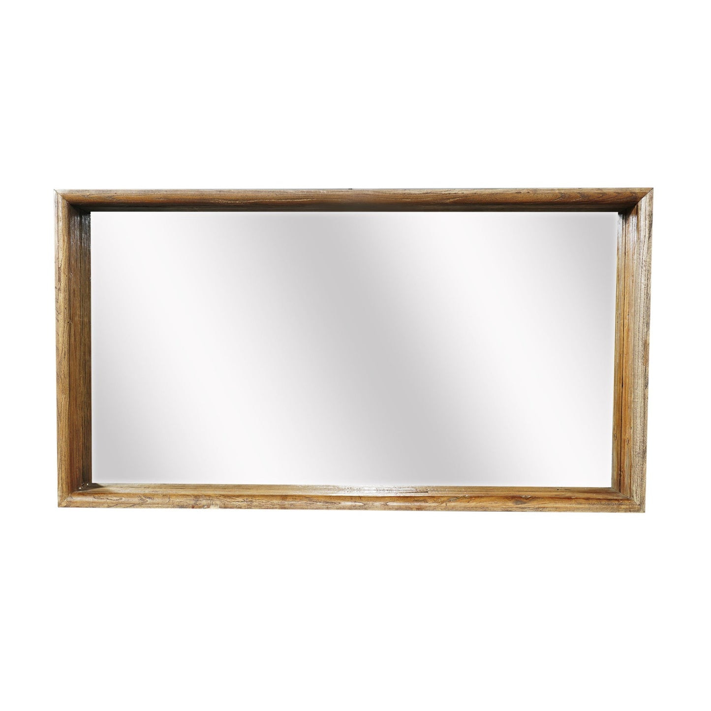 Benzara Brown Rectangular Rustic Style Wooden Wall Mirror