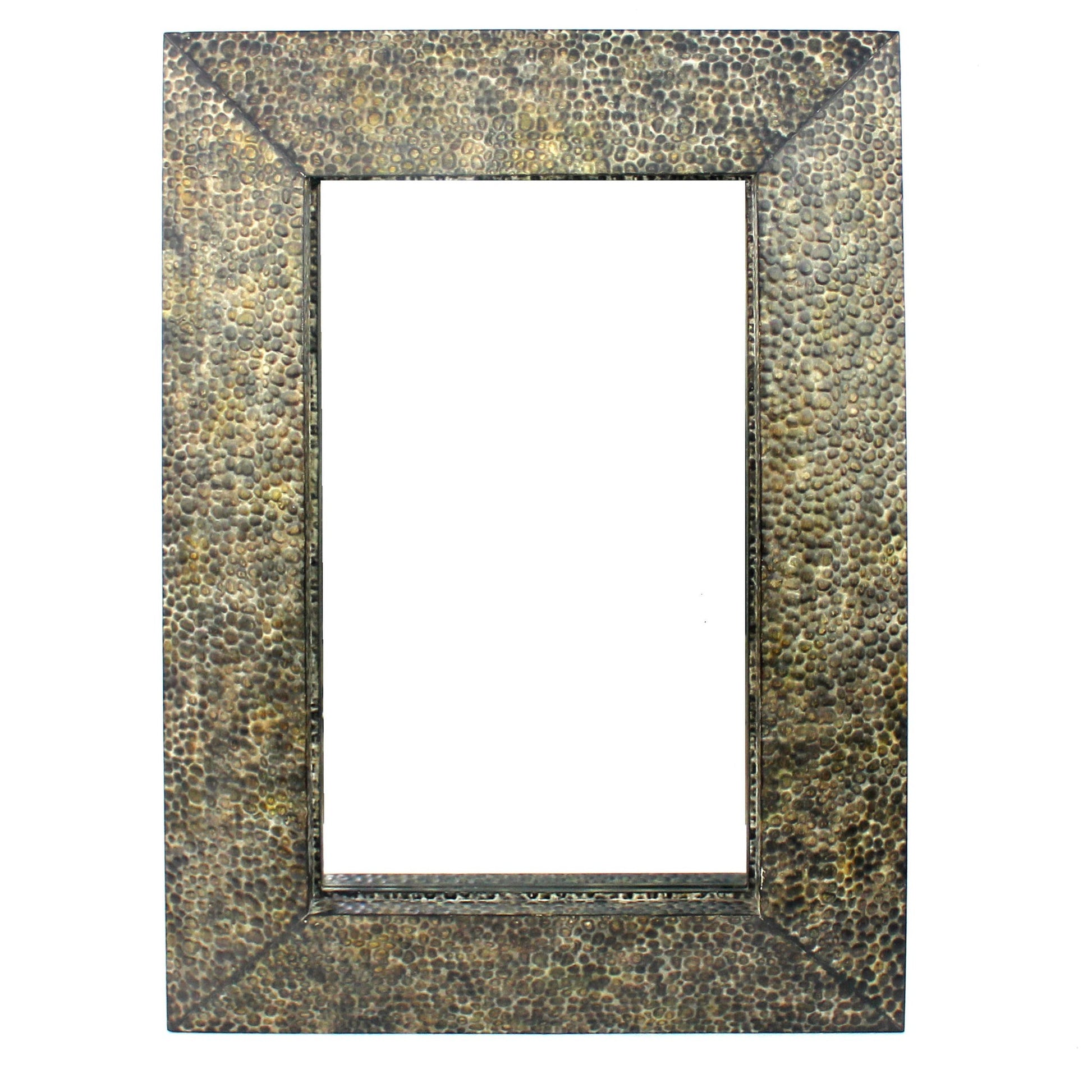 Benzara Brown Rectangular Wall Mirror With Gravel Mosaic Border