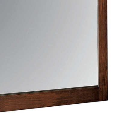 Benzara Brown Rectangular Wooden Frame Mirror With Mounting Hardwares