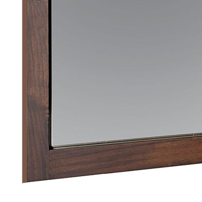 Benzara Brown Rectangular Wooden Frame Mirror With Mounting Hardwares