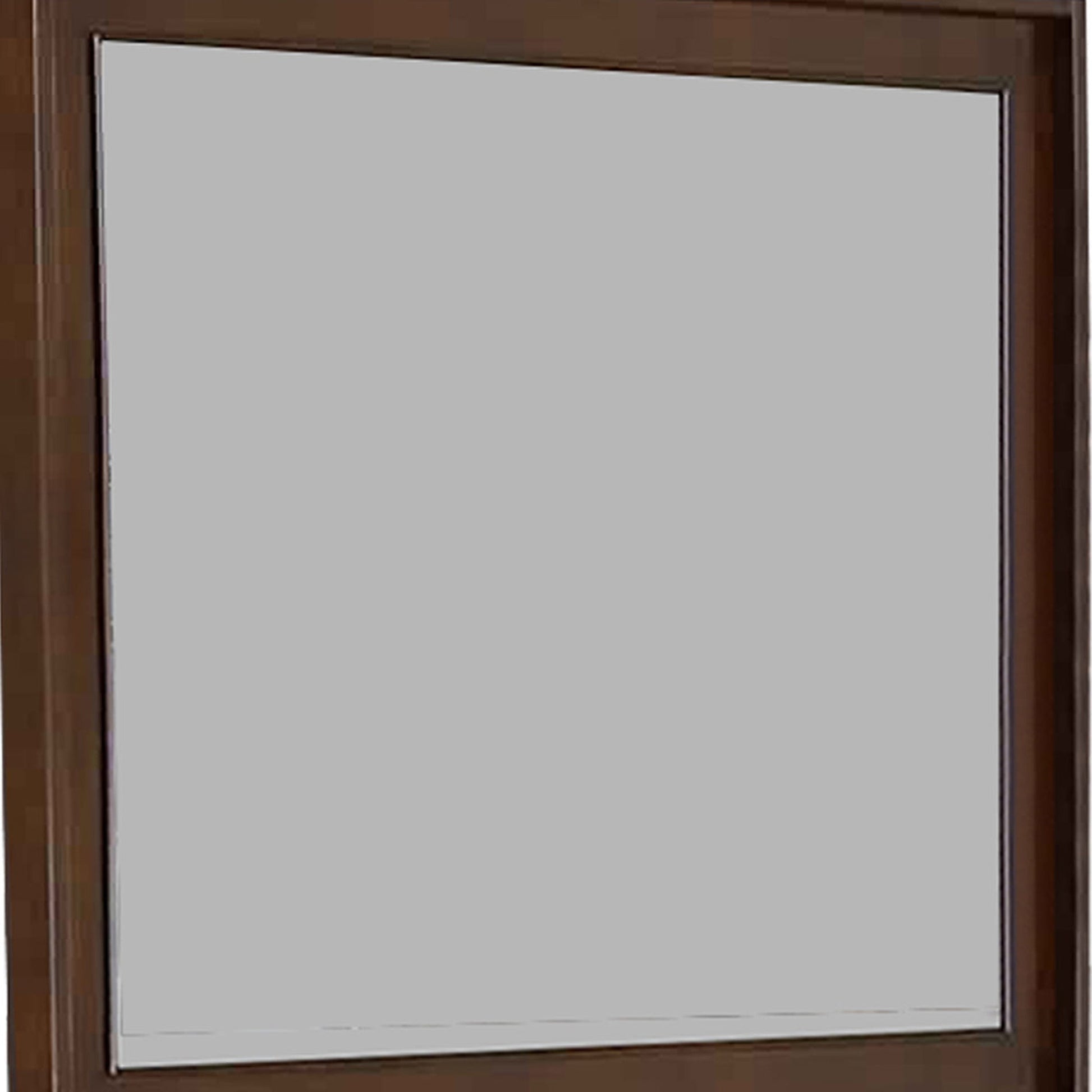 Benzara Brown Rectangular Wooden Frame Mirror With Raised Edges