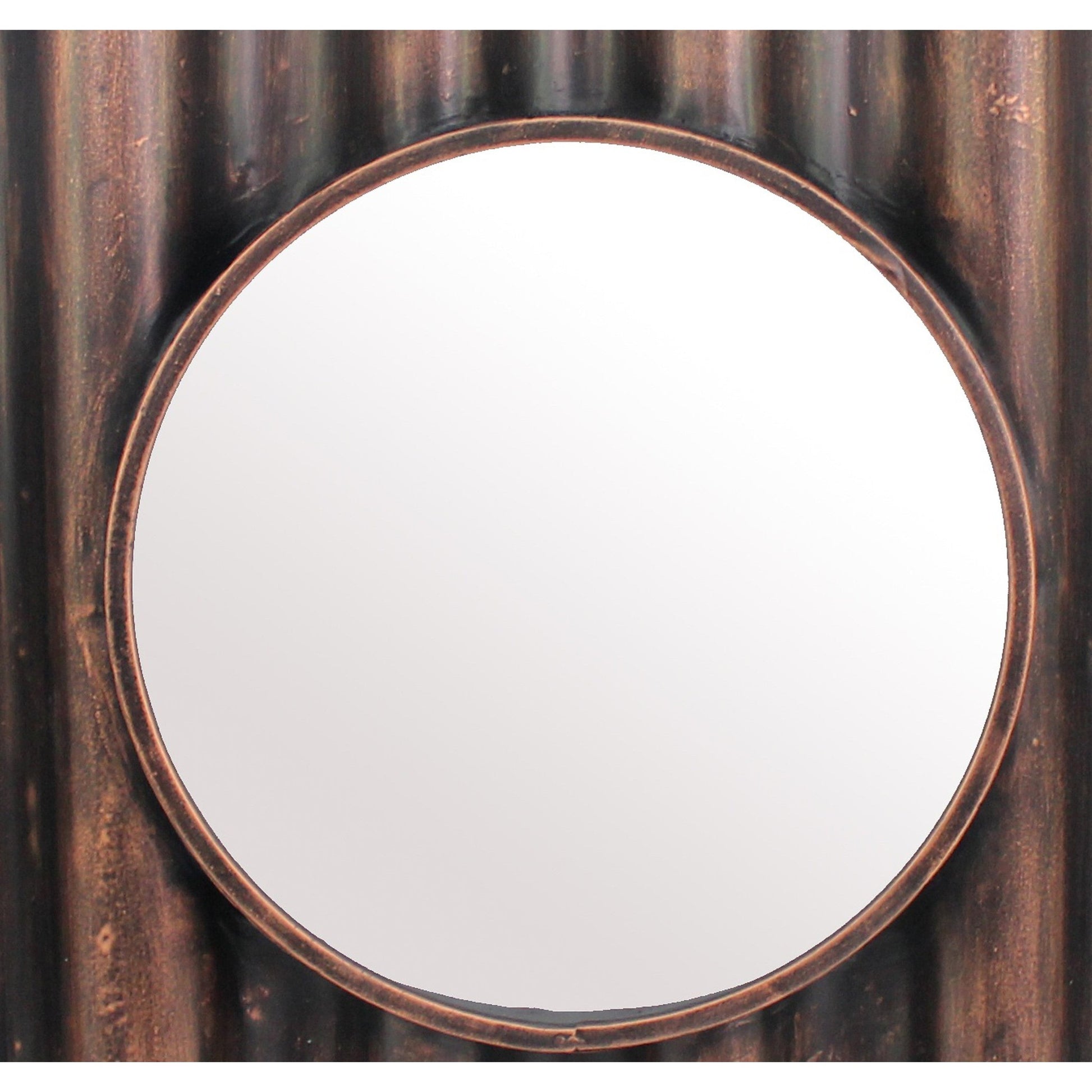 Benzara Brown Round Traditional Wooden Mirror With Panpipe Style Frame