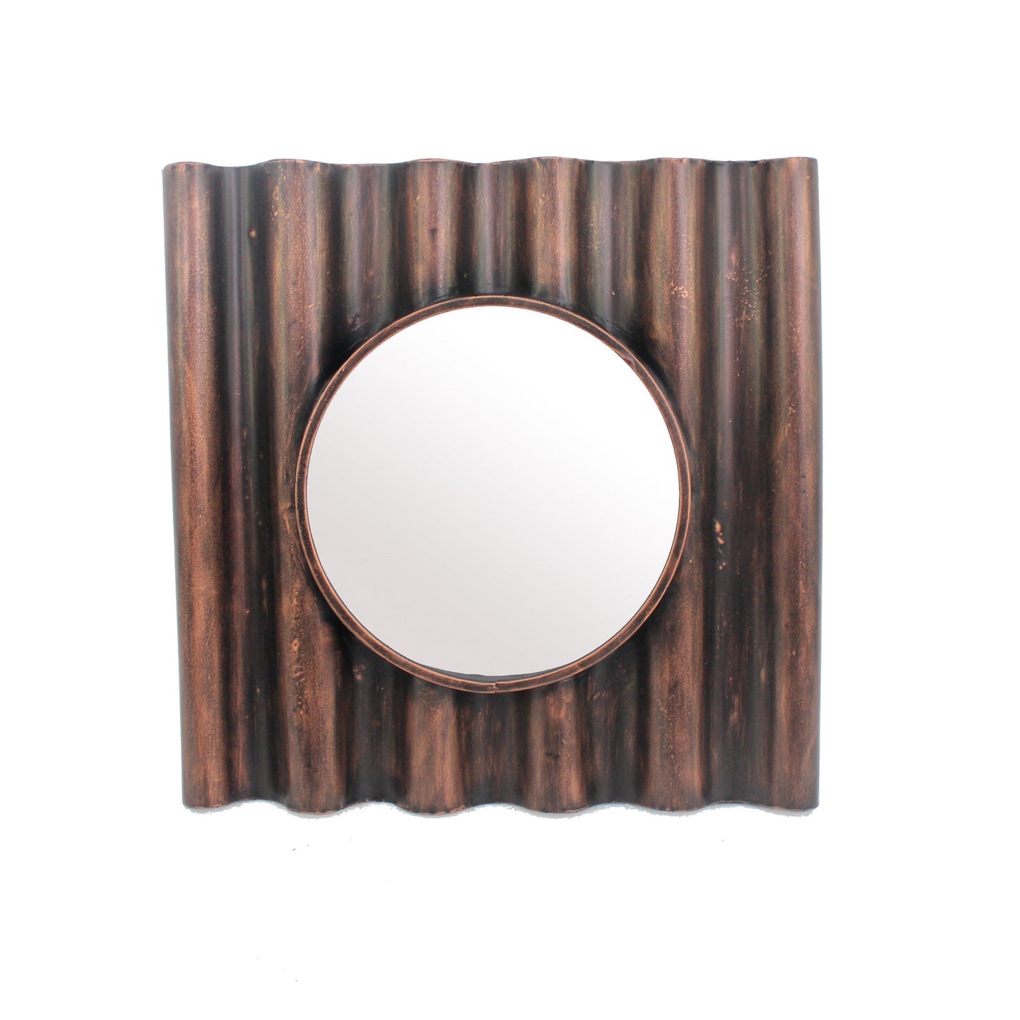 Benzara Brown Round Traditional Wooden Mirror With Panpipe Style Frame