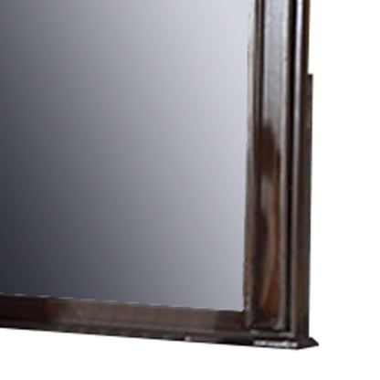 Benzara Brown Scalloped Crown Top Wooden Frame Wall Mirror With Molded Details