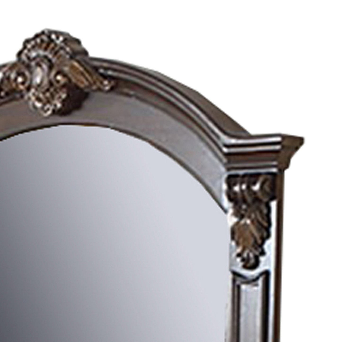 Benzara Brown Scalloped Crown Top Wooden Frame Wall Mirror With Molded Details