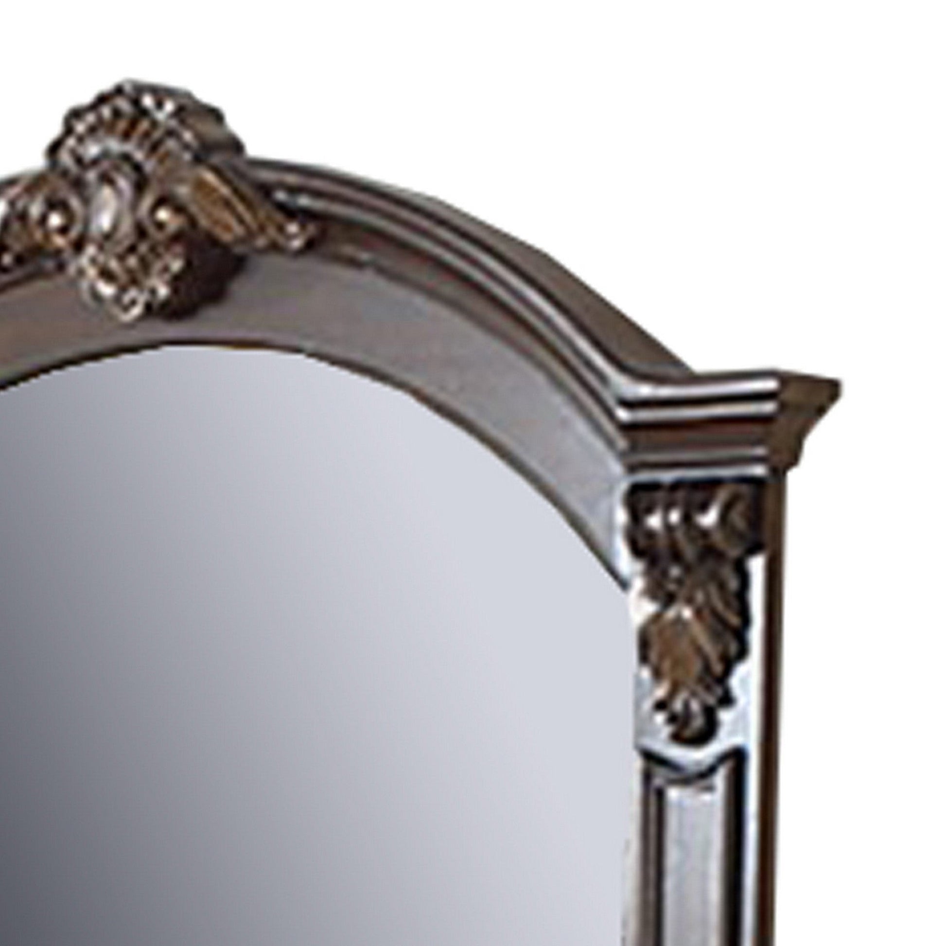 Benzara Brown Scalloped Crown Top Wooden Frame Wall Mirror With Molded Details