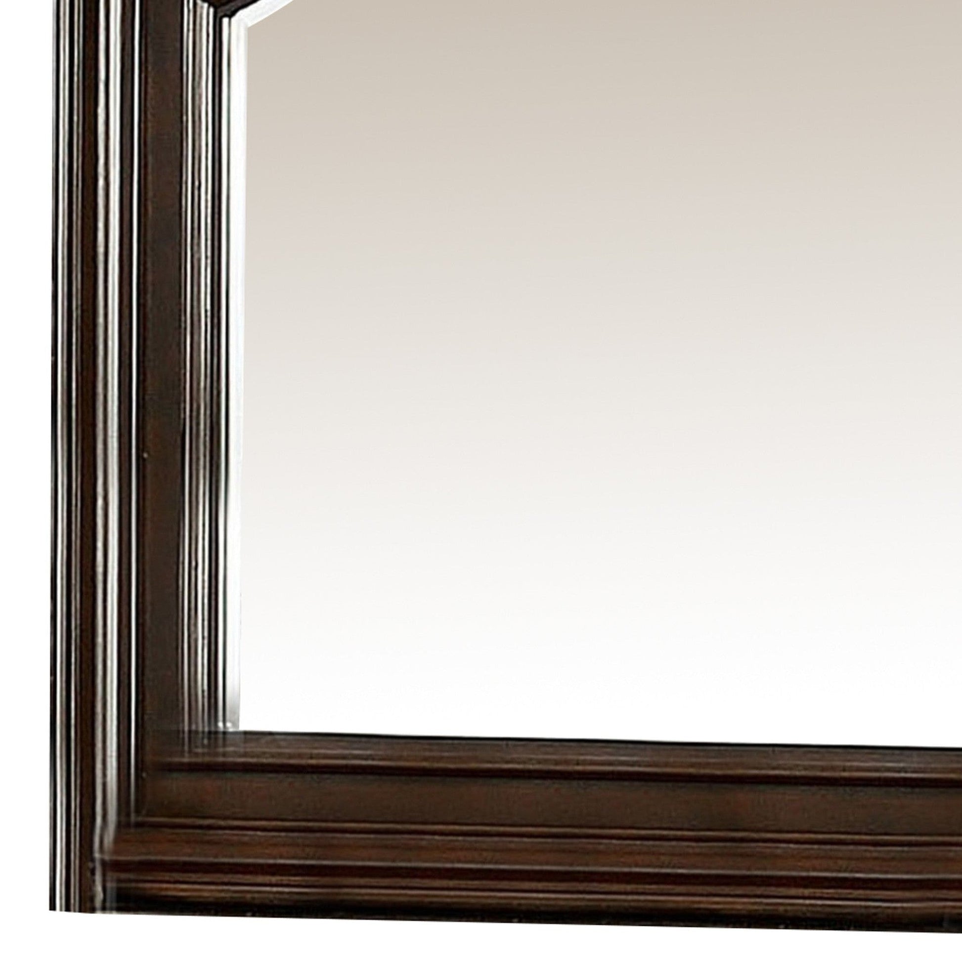 Benzara Brown Traditional Style Mirror With Carved Details and Crown Top