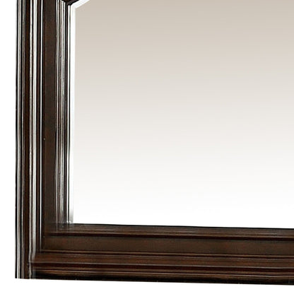 Benzara Brown Traditional Style Mirror With Carved Details and Crown Top