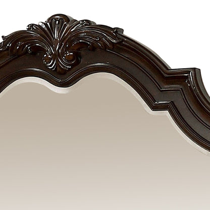 Benzara Brown Traditional Style Mirror With Carved Details and Crown Top