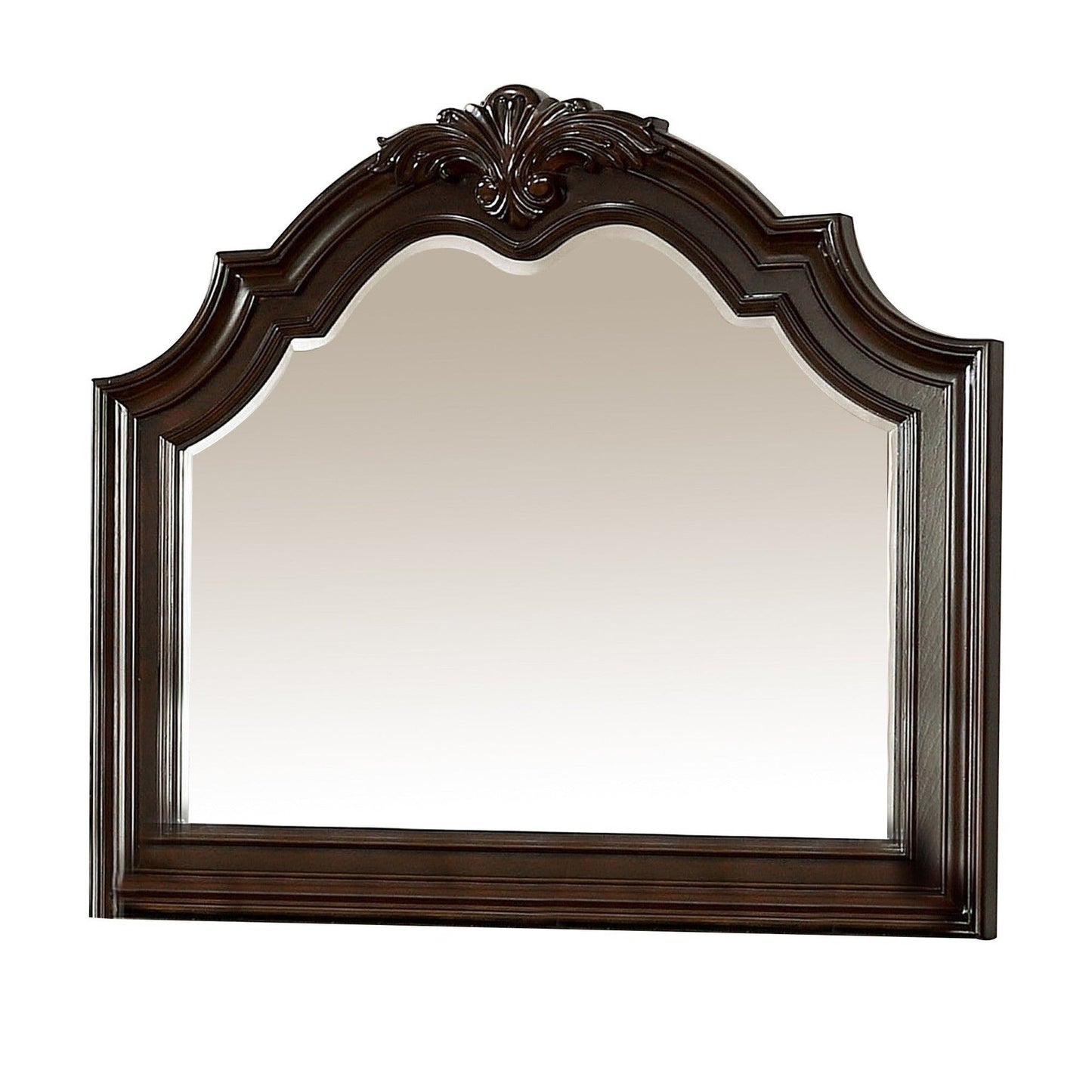 Benzara Brown Traditional Style Mirror With Carved Details and Crown Top