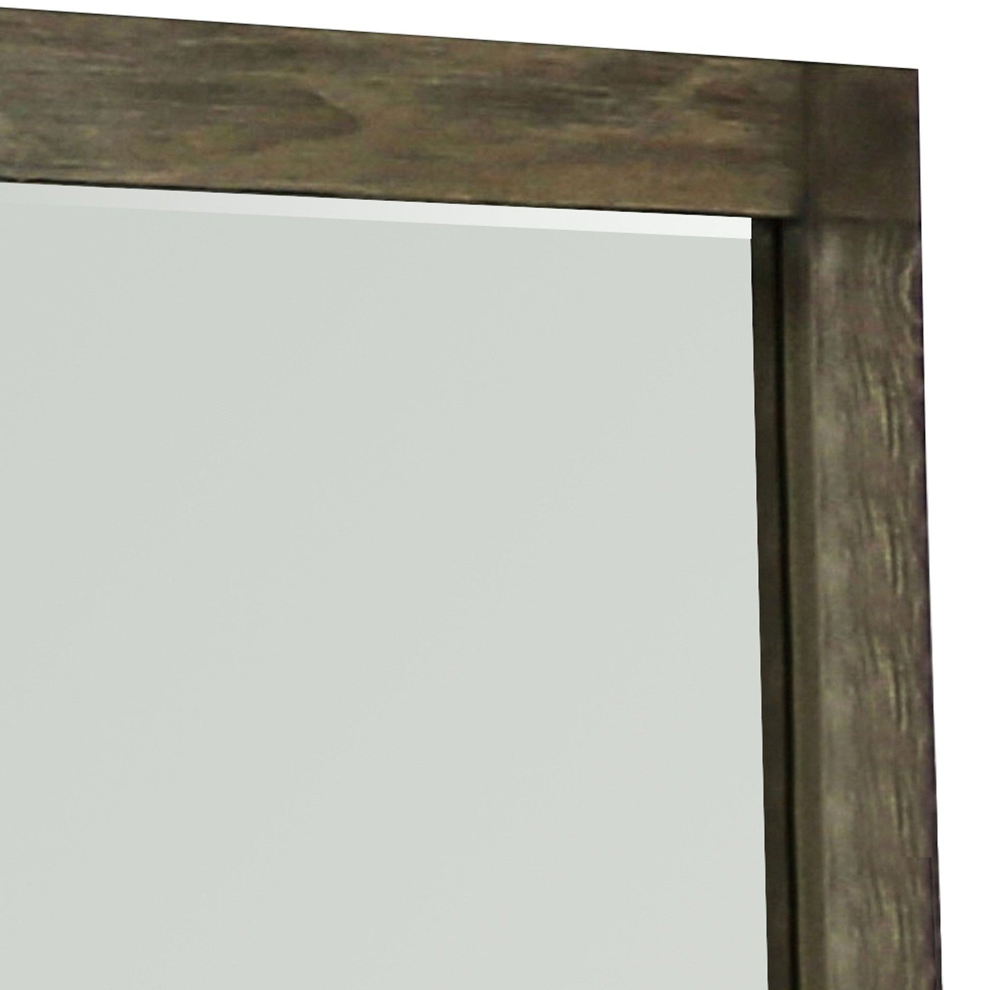 Benzara Brown Traditional Style Rectangular Mirror With Textured Wood Grain Details