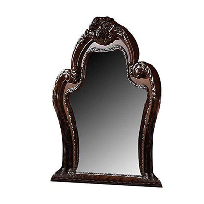 Benzara Brown Traditional Wooden Mirror With Oversized Polyresin Scrollwork