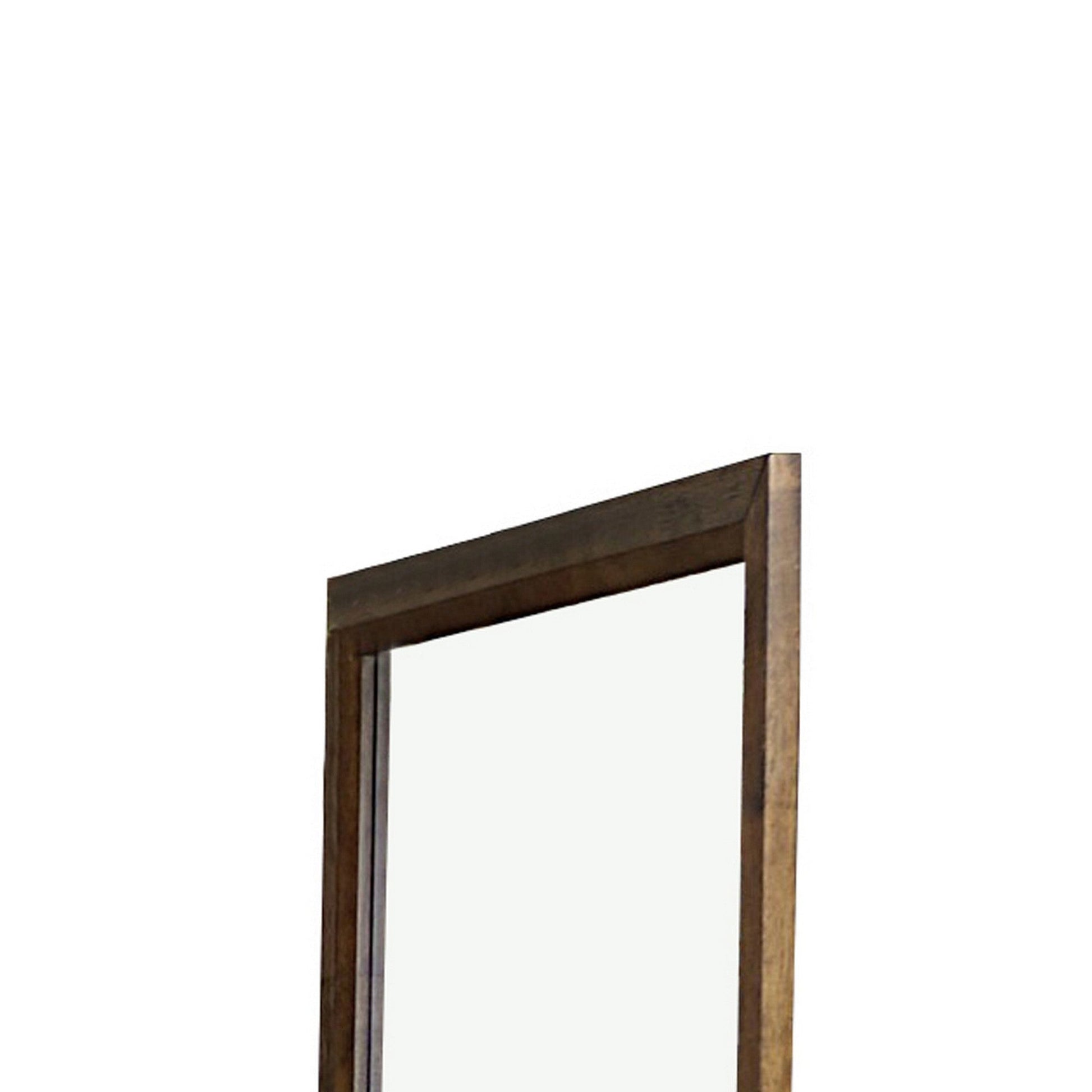 Benzara Brown Transitional Rectangular Wooden Framed Mirror With Grain Details