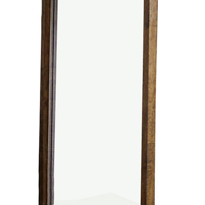 Benzara Brown Transitional Rectangular Wooden Framed Mirror With Grain Details