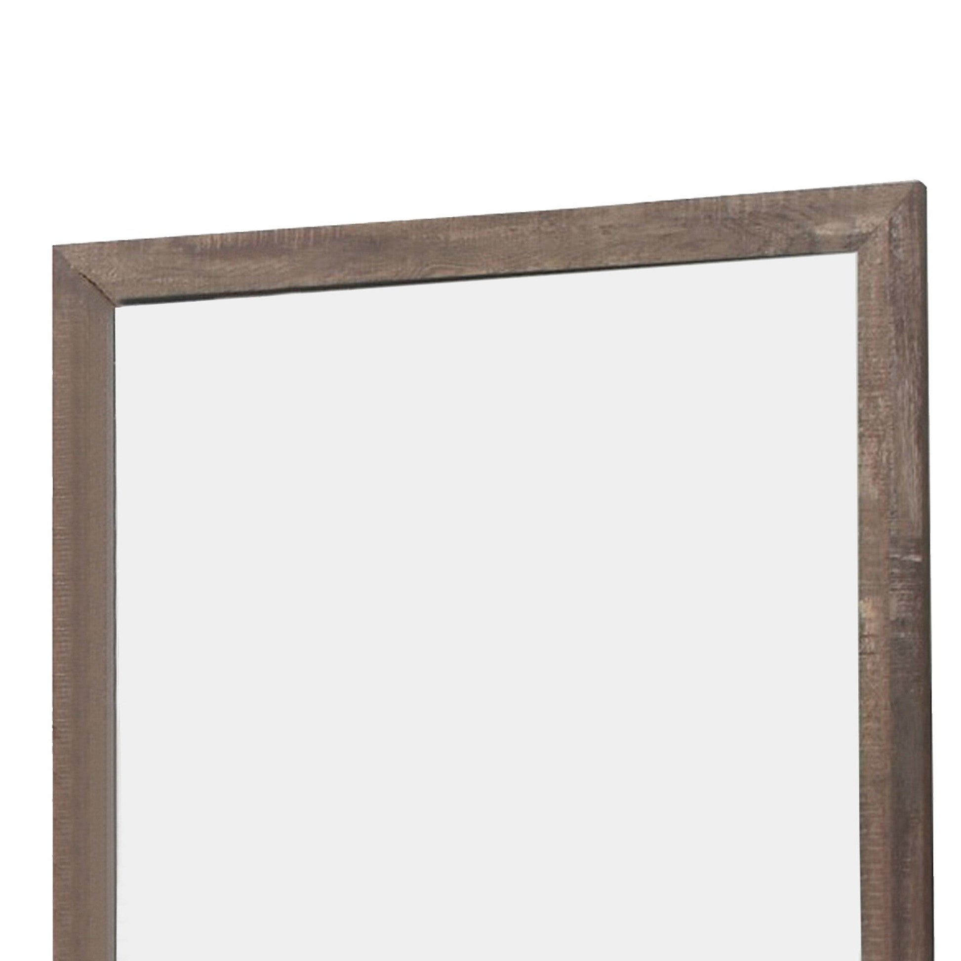 Benzara Brown Transitional Square Shape Wooden Frame Mirror With Textured Details