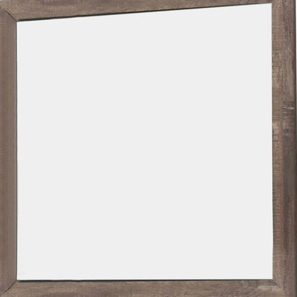 Benzara Brown Transitional Square Shape Wooden Frame Mirror With Textured Details