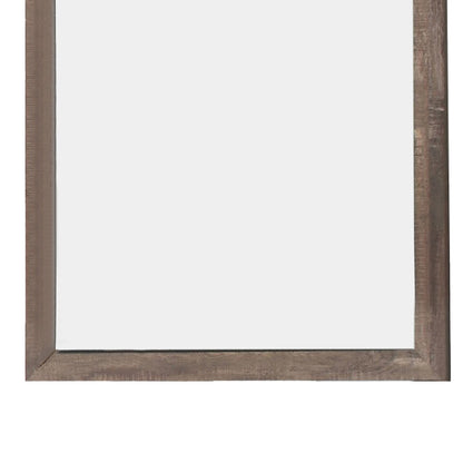 Benzara Brown Transitional Square Shape Wooden Frame Mirror With Textured Details