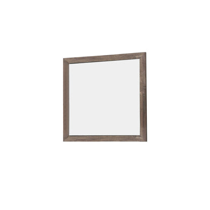 Benzara Brown Transitional Square Shape Wooden Frame Mirror With Textured Details