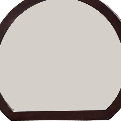 Benzara Brown Transitional Style Curved Wooden Encased Beveled Mirror