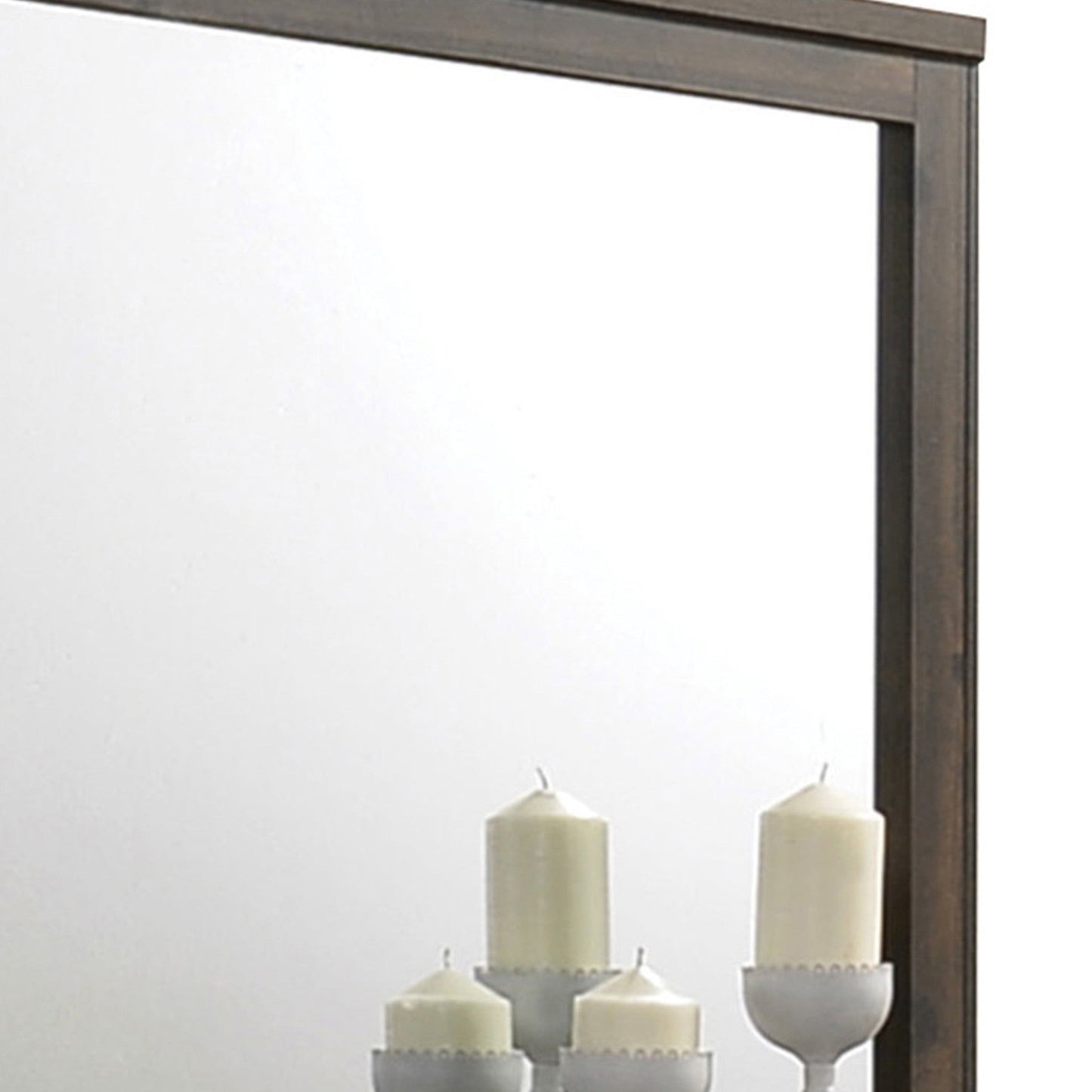 Benzara Brown Transitional Style Wooden Decorative Mirror With Grooved Panels