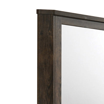 Benzara Brown Transitional Style Wooden Decorative Mirror With Grooved Panels