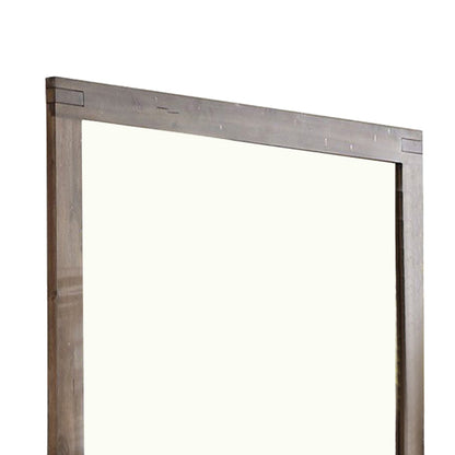 Benzara Brown Transitional Style Wooden Encased Mirror With Grain Details