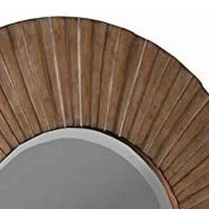 Benzara Brown Transitional Sunburst Round Wooden Framed Mirror