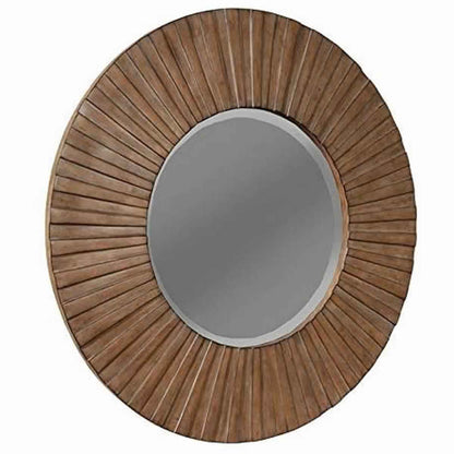 Benzara Brown Transitional Sunburst Round Wooden Framed Mirror