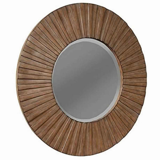 Benzara Brown Transitional Sunburst Round Wooden Framed Mirror